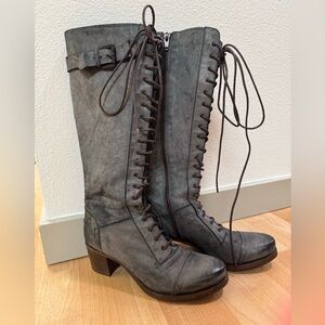 Spanish Leather Blue-Grey Lace-Up Knee-High Boots 37